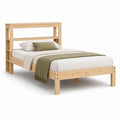 Cadre de lit double en pin massif naturel avec tête de lit étagère 140 x 190 cm