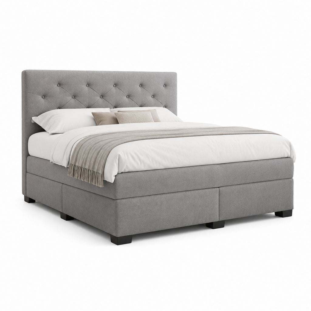 Cadre de lit double capitonné gris en polyester 160 x 200 cm avec tête de lit haute