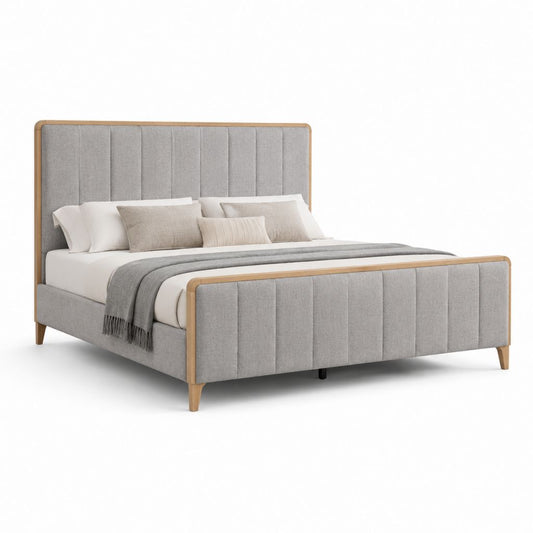 Lit double avec cadre de lit gris en polyester et MDF rectangulaire 160 x 200 cm