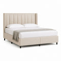 Lit double capitonné beige en polyester 160 x 200 cm avec tête de lit haute