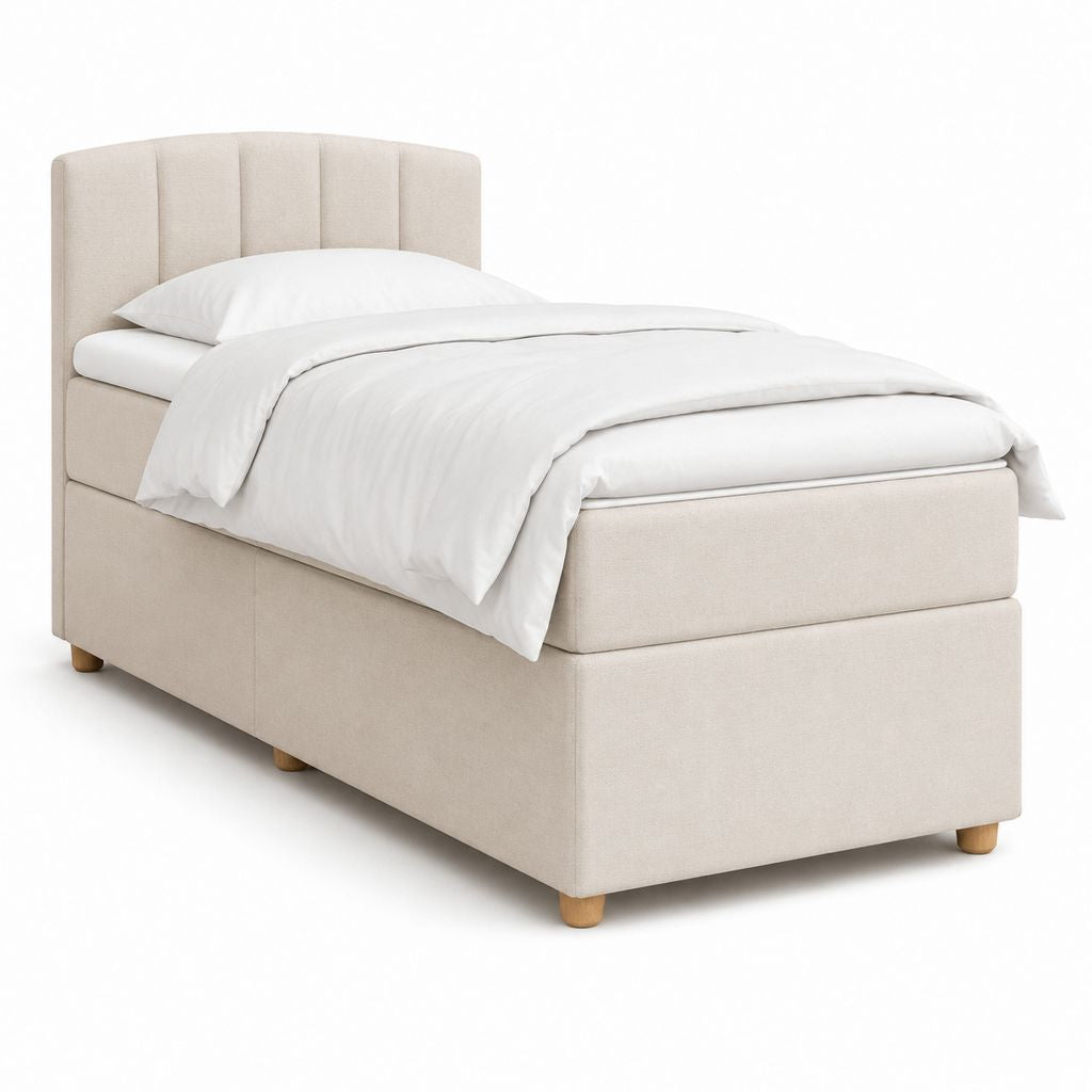 Lit 1 place avec tête de lit beige en polyester 90 x 200 cm