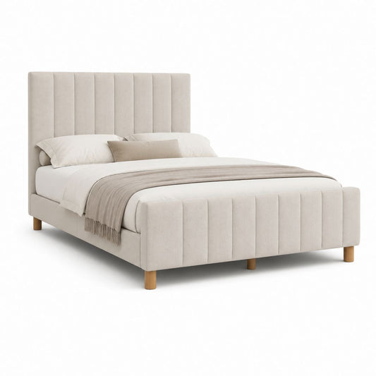 Lit double avec cadre 160 x 200 cm beige en polyester avec tête et pied de lit capitonnés
