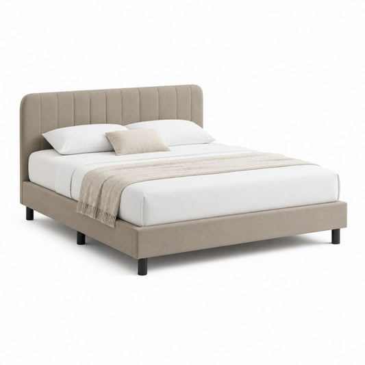 Lit double avec cadre taupe en polyester 160 x 200 cm