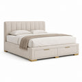 Lit avec 2 tiroirs de rangement beige en polyester rectangulaire 160 x 200 cm