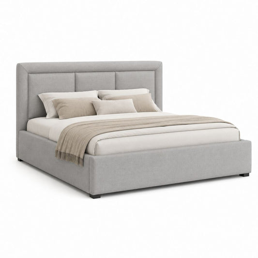 Lit double capitonné gris en polyester avec cadre en panneaux de bois 160 x 200 cm