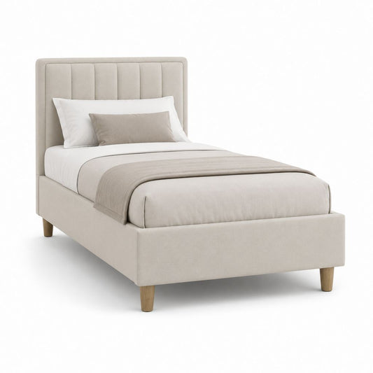 Lit simple capitonné beige en polyester avec cadre 90 x 190 cm