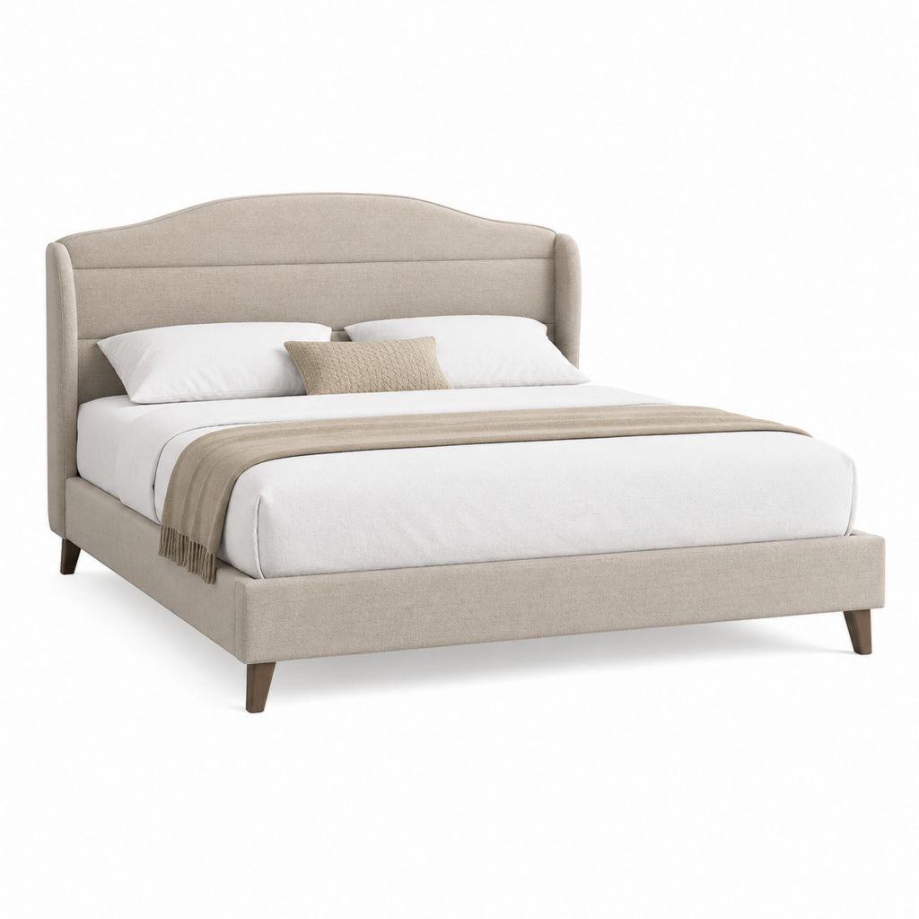 Lit double avec cadre beige en polyester et tête de lit incurvée 160 x 200 cm