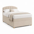 Lit double rembourré beige en polyester à tête de lit arrondie 160 x 200 cm