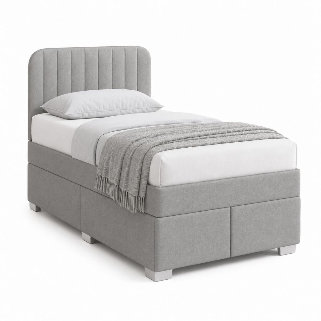Lit simple capitonné gris en polyester 90 x 190 cm avec tête de lit rembourrée