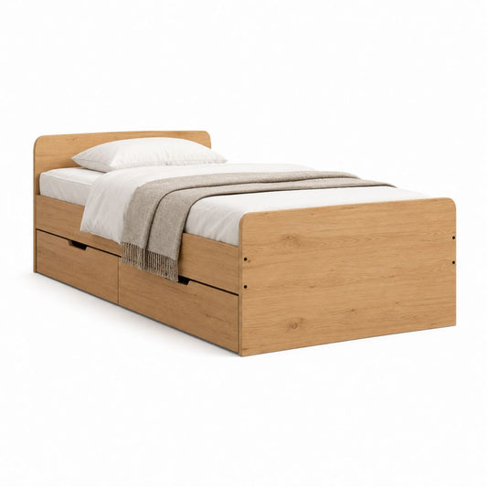 Lit simple avec rangement chêne clair en panneaux MDF 90 x 200 cm