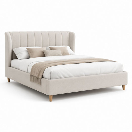 Lit double capitonné beige en polyester cadre rectangulaire 160 x 200 cm