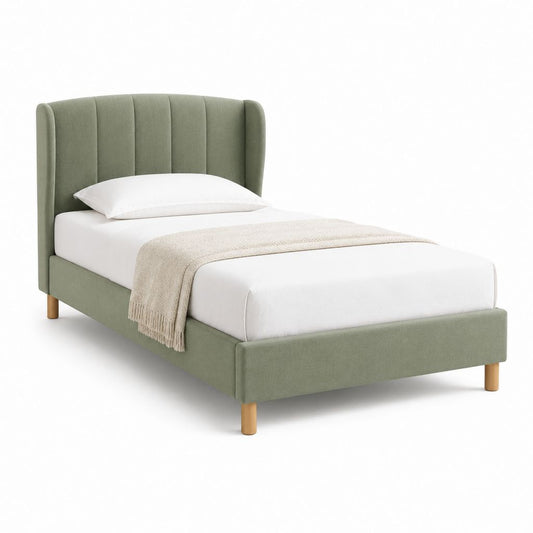 Lit une place avec cadre vert en polyester 90 x 190 cm