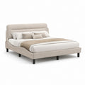 Lit double avec cadre beige en polyester 160 x 200 cm avec tête de lit rembourrée