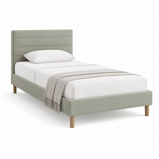 Lit simple avec cadre rembourré vert gris en polyester 90 x 190 cm