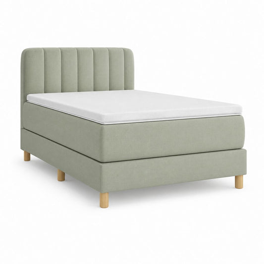 Lit double capitonné vert sauge en polyester avec matelas 160 x 200 cm