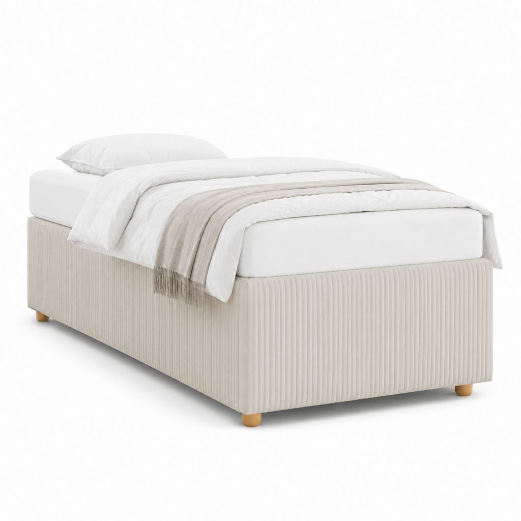 Lit une place sans tête de lit beige en polyester côtelé 90 x 190 cm