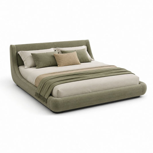 Lit double avec cadre de lit vert en polyester forme arrondie 160 x 200 cm