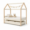 Lit enfant cabane avec tiroir blanc et pin massif 90 x 200 cm