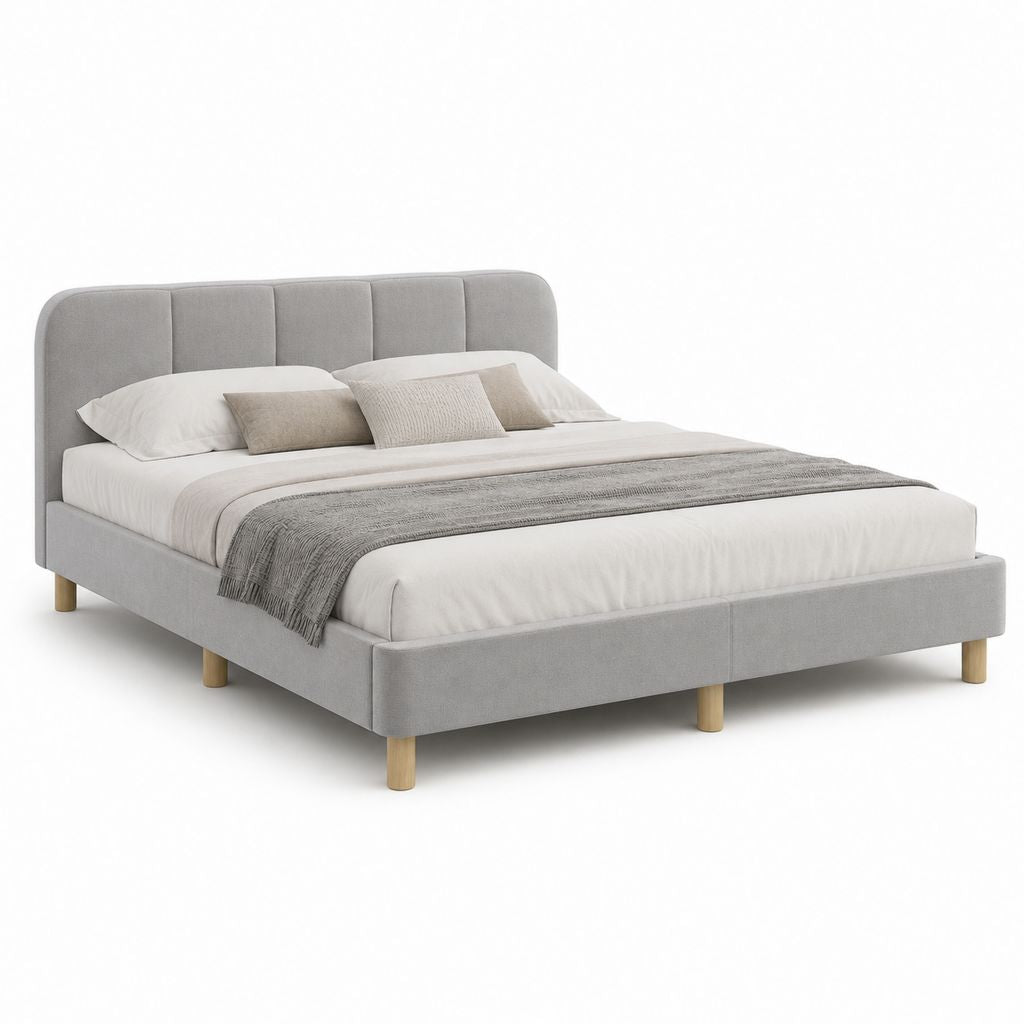Lit double avec cadre gris en polyester 160 x 200 cm