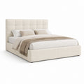 Lit double capitonné beige en polyester avec cadre 160 x 200 cm 178 x 218 x 120 cm