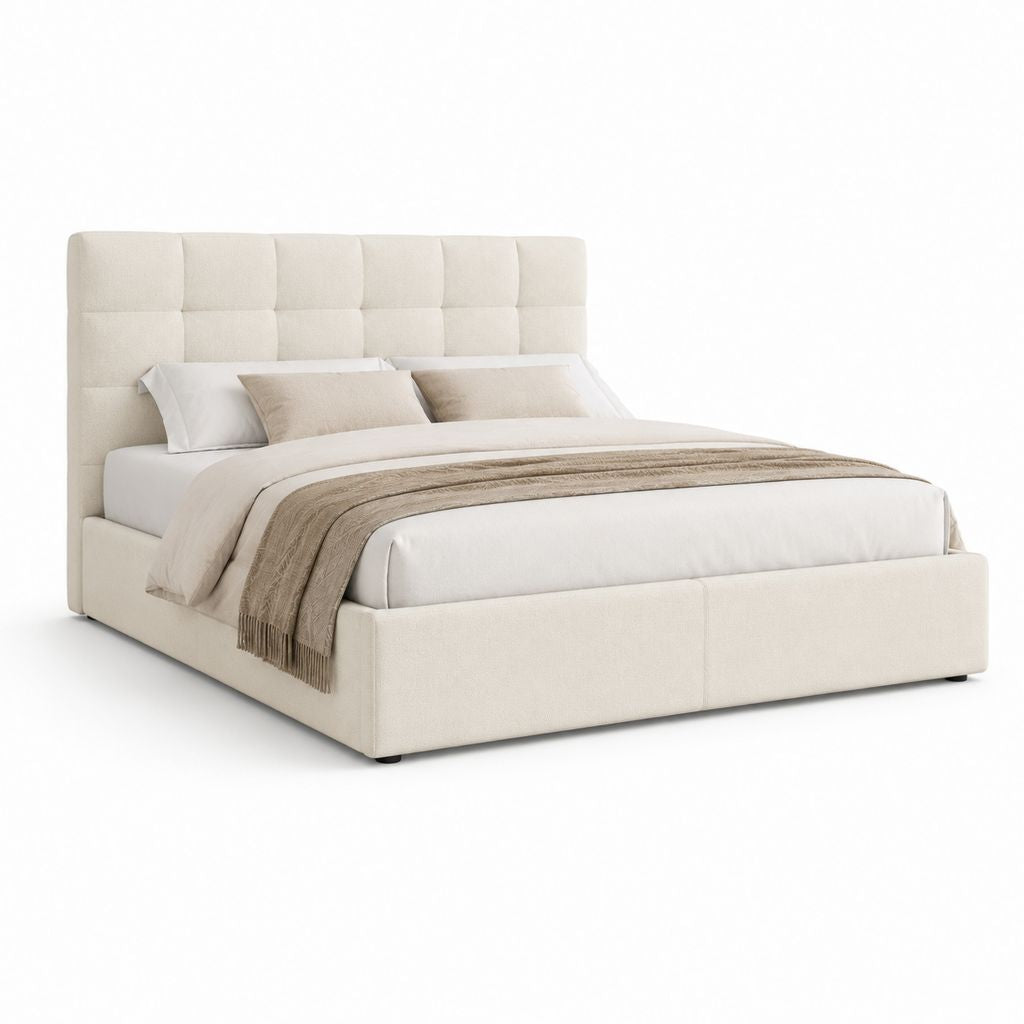 Lit double capitonné beige en polyester avec cadre 160 x 200 cm 178 x 218 x 120 cm