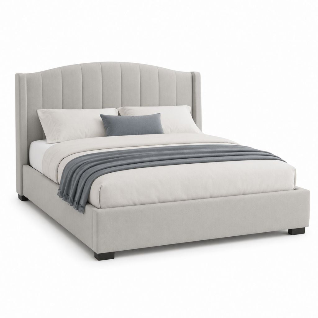 Lit double avec cadre gris clair en polyester rectangulaire 160 x 200 cm 175 x 220 x 120 cm