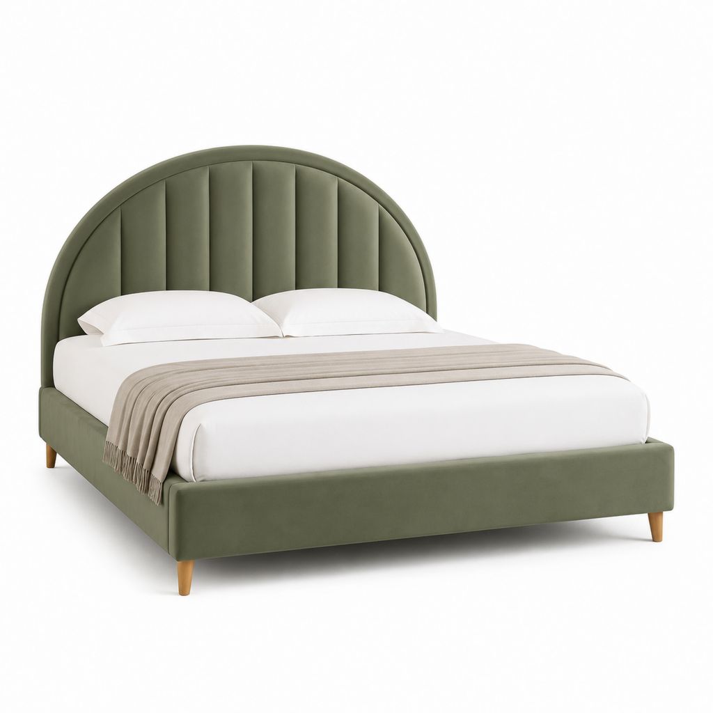 Lit double avec cadre vert en velours de polyester 160 x 200 cm