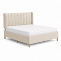 Lit double avec tête de lit capitonnée beige en polyester rectangulaire 160 x 200 cm